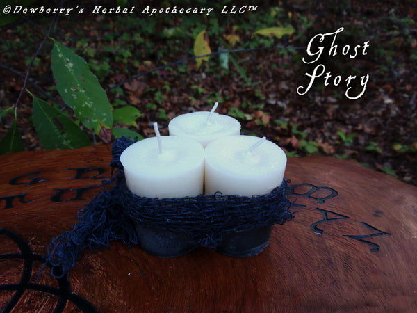 GHOST STORY "Glow In The Dark" Campfire Marshmallow Votive For Samhain Rites, Witches New Year