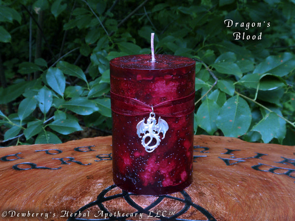 DRAGONS BLOOD Deep Red Pillar Candle For Power, Sacred Rites, Occult Magick, Witchcraft