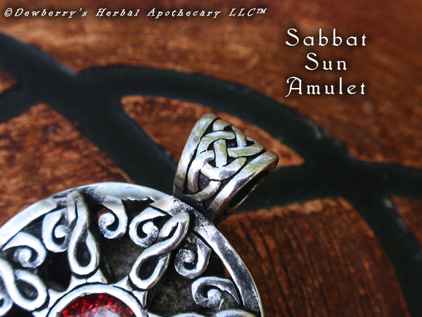 SABBAT SUN AMULET w/ Resin Stone Pewter For Sun Worship, Celtic Magick, Talisman, Spirit World