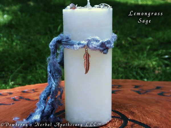 LEMONGRASS SAGE Mottled Crystal SMUDGE Candle For Shamanic Workings, Purification & Space Clearing