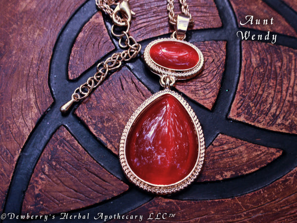 AUNT WENDY'S Last Life Cat's Eye HELL-FIRE RED Teardrop Necklace. Witches Of East End