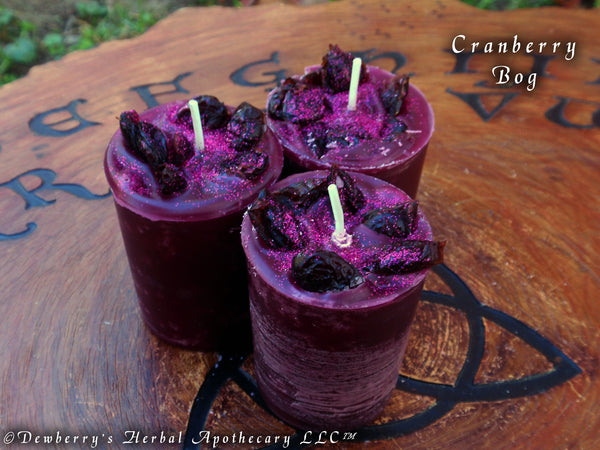 CRANBERRY BOG Votives Set Of 3 For Harvest Fun, Autumn Magick, Thanksgiving, Holiday Treats