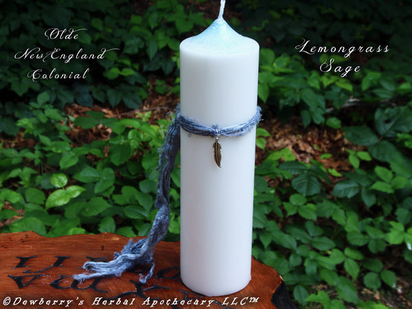 LEMONGRASS SAGE "Olde New England" Colonial Styled Smudge Candle For Shamanic Workings, Purification