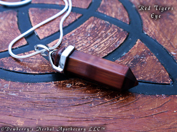 TIGERS EYE, RED Pendant Pendulum Necklace w/Sterling Silver Chain. Base Chakra, Divination, Scrying