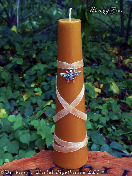 HONEYBEE Beeswax Tapered Candle For Summer Solstice, Guiding The Dead, Spiritual Fruits, Wisdom