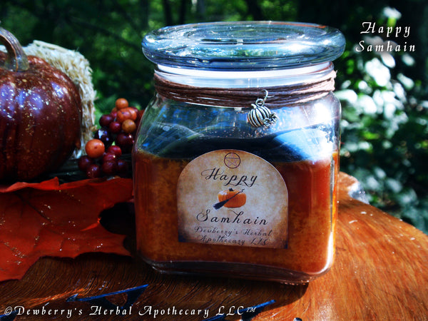 HAPPY SAMHAIN Double Action SABBAT Lg Jar Infuzed w/Real Pumpkin & Spices For Ancestor, Veil Work