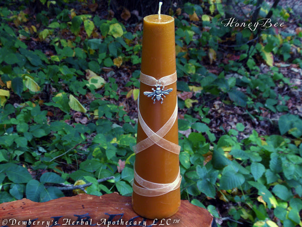 HONEYBEE Beeswax Tapered Candle For Summer Solstice, Guiding The Dead, Spiritual Fruits, Wisdom