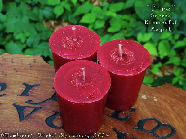 FIRE Sacred Elemental Magick Votive Set For Protection Magick, Photosynthesis, Southern Direction