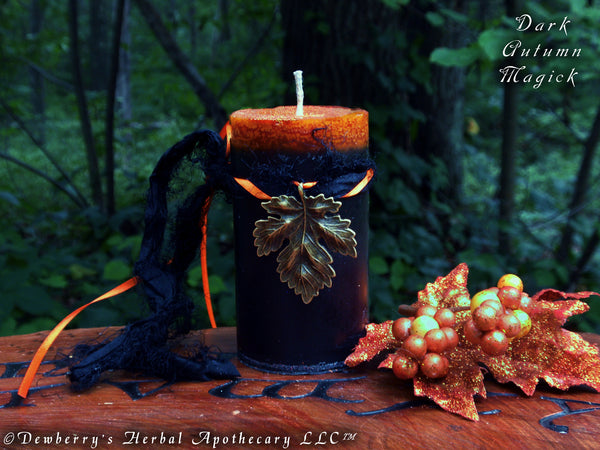 DARK AUTUMN MAGICK Double Action Candle w/Harvest Oils & Poisoned Black Lily. Create Awesome Magick™