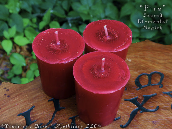 FIRE Sacred Elemental Magick Votive Set For Protection Magick, Photosynthesis, Southern Direction