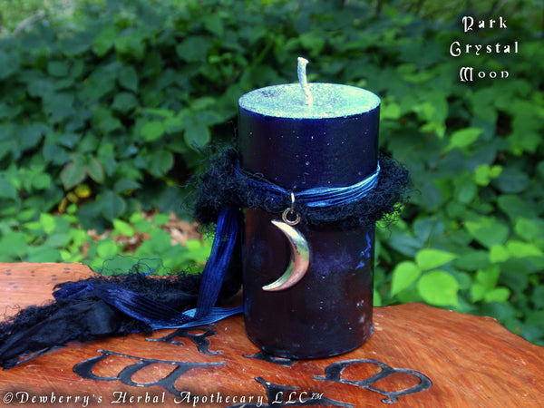 DARK CRYSTAL MOON Deep Indigo Candle Charged w/Clear Quartz For Dark Goddess, Moon Work, Inner Self
