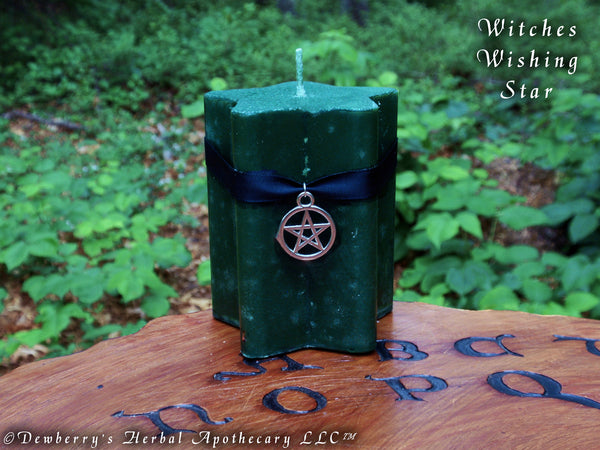 WITCHES WISHING STAR Green Pillar Candle For Witchy Fun, Circle Magick, Scented w/ Wicked Witch