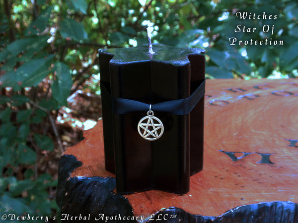 WITCHES STAR Of PROTECTION Black Pentacle Cauldron Candle Deliciously Scented w/Dragons Blood