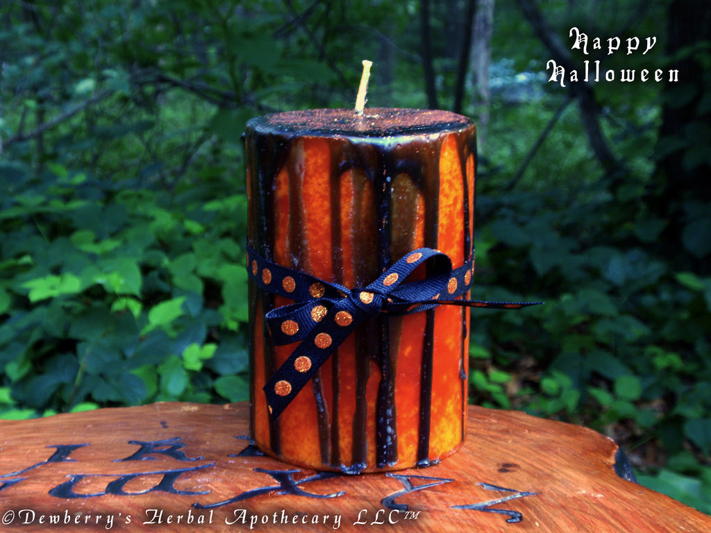 HAPPY HALLOWEEN Orange/Black Drippy Candle For Samhain, Third Harvest, Halloween Fun, Spirit Night