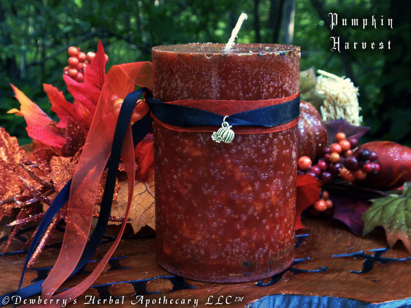 PUMPKIN HARVEST Burnt Orange Pillar Candle For Autumn, Harvest Bounty, Thanksgiving, Mabon, Samhain