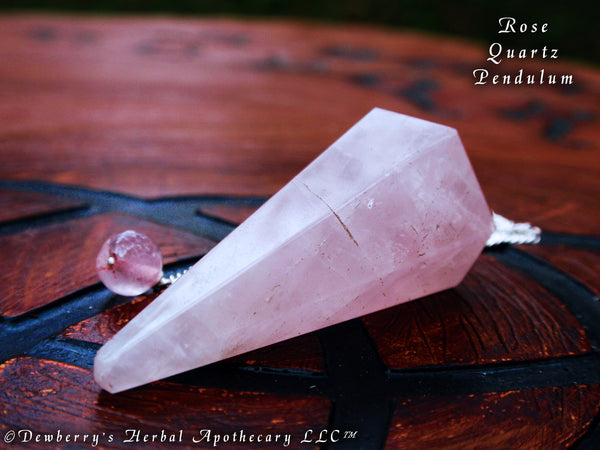 ROSE QUARTZ 6 Sided Crystal Pendulum w/Rose Quartz Fob Universal Energy Of Love, Divination, Scrying