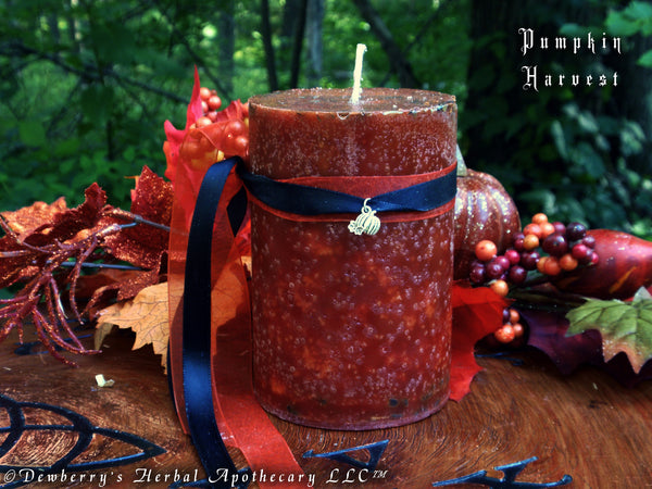 PUMPKIN HARVEST Burnt Orange Pillar Candle For Autumn, Harvest Bounty, Thanksgiving, Mabon, Samhain