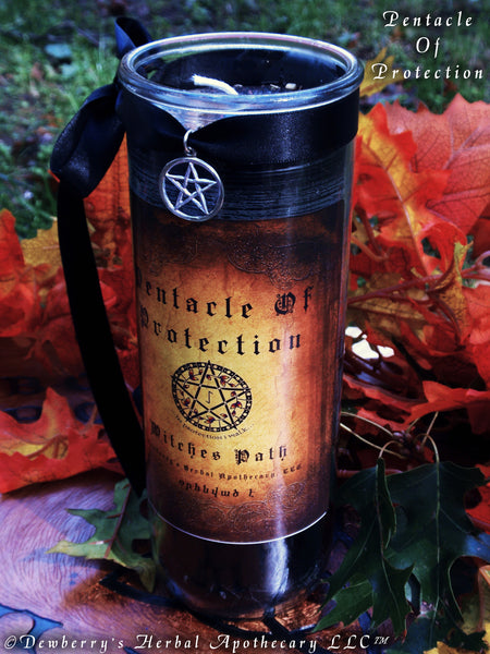 PENTACLE OF PROTECTION 7-Day Vigil Jar Candle w/Dragons Blood. For Walking The Witches Path