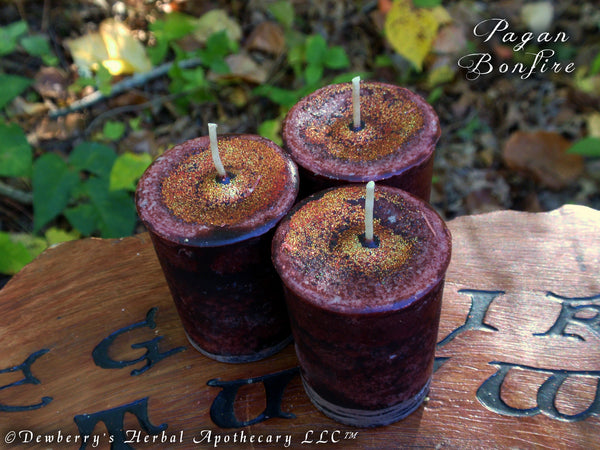 PAGAN BONFIRE Smoked Brown Sabbat Ritual Votive Set For Autumn Winter Magick, Yuletide, Beltane Rite