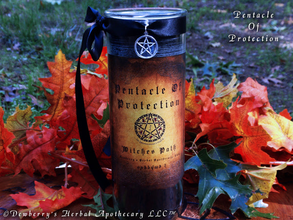 PENTACLE OF PROTECTION 7-Day Vigil Jar Candle w/Dragons Blood. For Walking The Witches Path