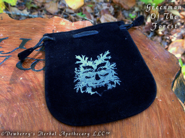 GREENMAN Of The FOREST Black Velveteen Drawstring Bag, 5" X 5 1/2"