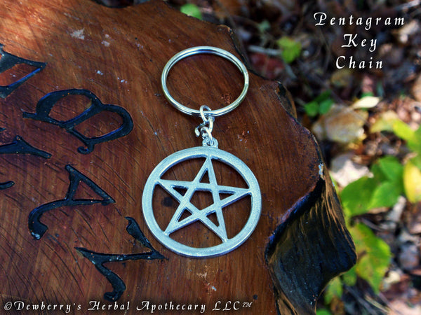 PENTAGRAM Key Ring Silver Pewter, Large Made In The USA