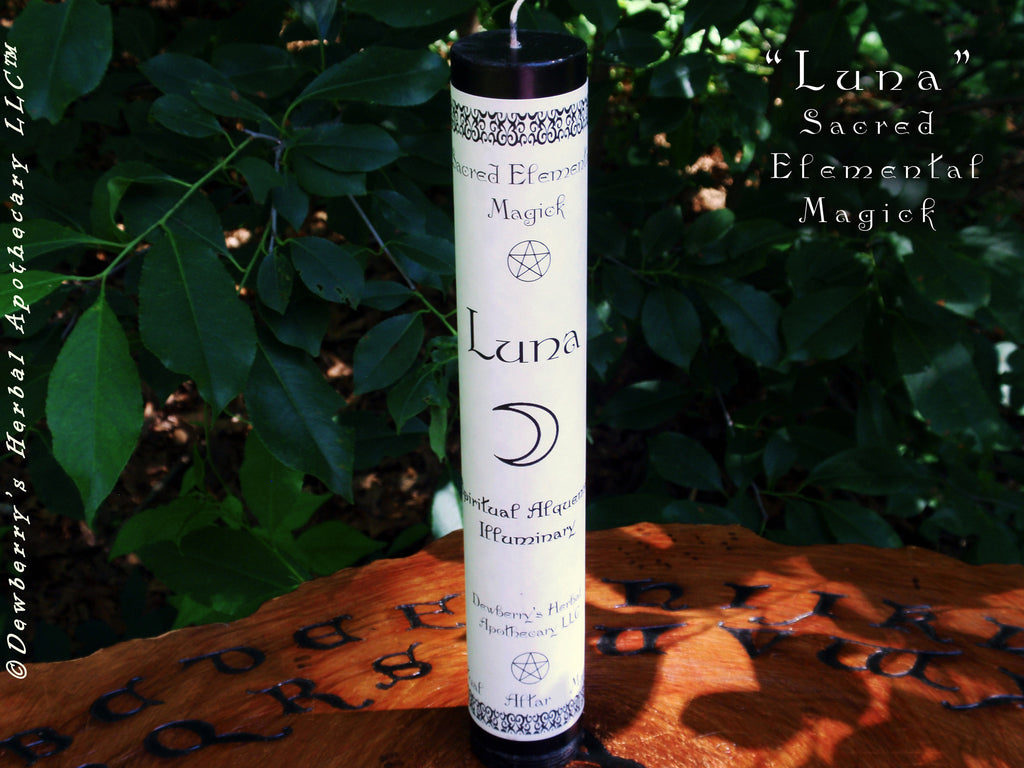 LUNA Sacred Elemental Magick Candle For Waning, Waxing Moon Rituals, Power, Sacred Witch's Magick