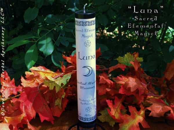 LUNA Sacred Elemental Magick Candle For Waning, Waxing Moon Rituals, Power, Sacred Witch's Magick
