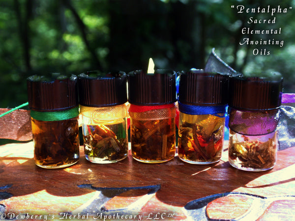 PENTALPHA Set Of 5 Sacred Elemental Anointing Mini-Oils For Nature, Personal Power, Tree Magick