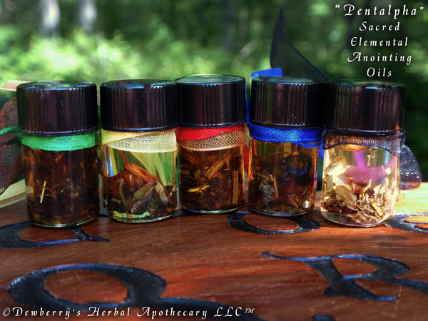 PENTALPHA Set Of 5 Sacred Elemental Anointing Mini-Oils For Nature, Personal Power, Tree Magick