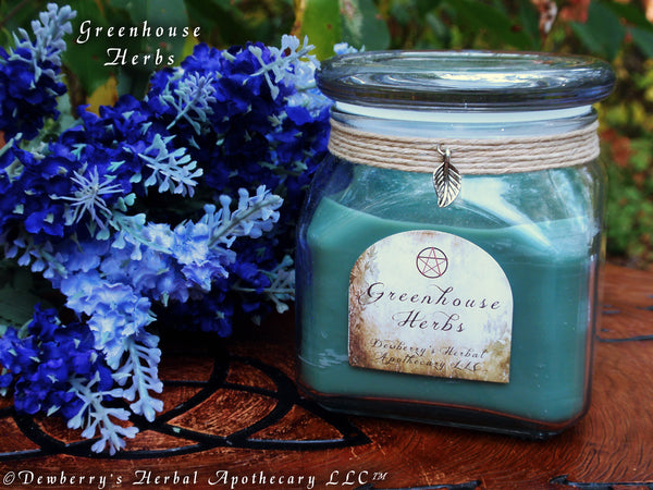 GREENHOUSE HERBS Natural Soy Crystal Jar Candle For Home Alquemie, Sacred Space, Kitchen Magick