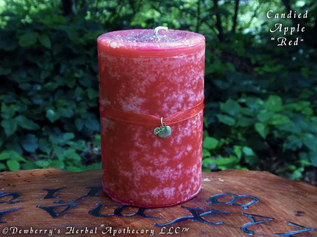 CANDIED APPLE RED Mottled Crystal Pillar Candle For Celebrate Autumn, Harvest, Lammas, Mabon