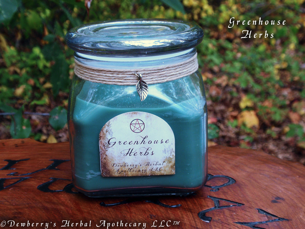 GREENHOUSE HERBS Natural Soy Crystal Jar Candle For Home Alquemie, Sacred Space, Kitchen Magick