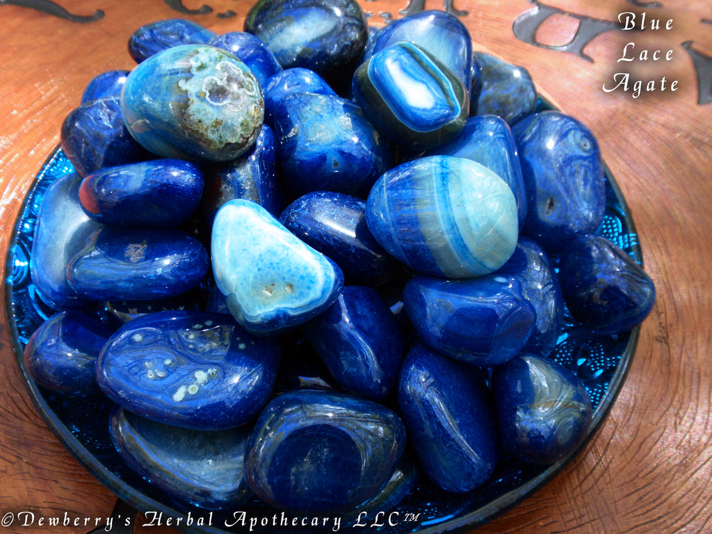 BLUE AGATE Deep Brazilian Tumbled Gemstone Lg/XLg. Relaxation, Meditation, Grounding, Grid Work