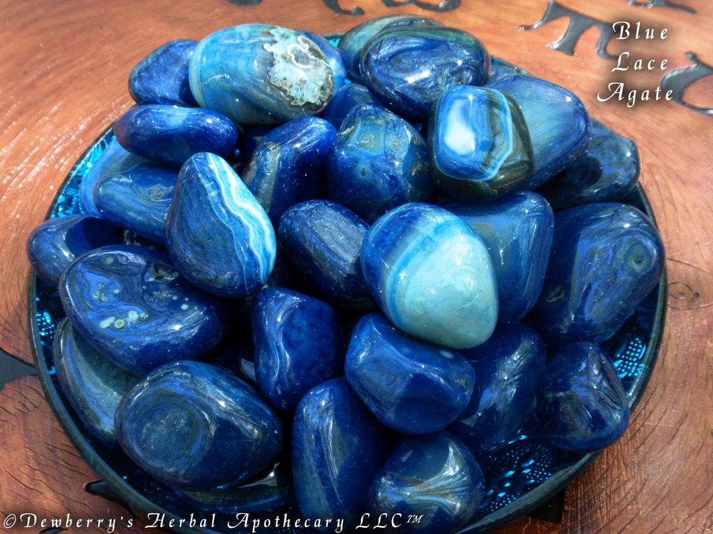 BLUE AGATE Deep Brazilian Tumbled Gemstone Lg/XLg. Relaxation, Meditation,  Grounding, Grid Work