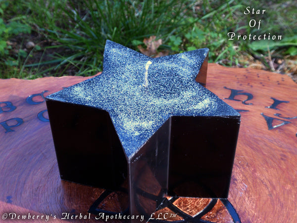 STAR Of PROTECTION, WITCHES 5 Point Blk Pentacle Cauldron Candle Deliciously Scented w/Witches Brew