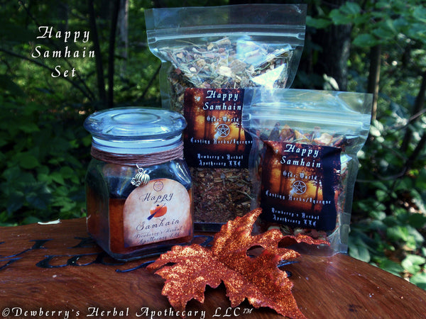 HAPPY SAMHAIN Set, Candle & Fire Throw Casting Herbs For Samhain Ancestor Veil Magick, Home Alquemie