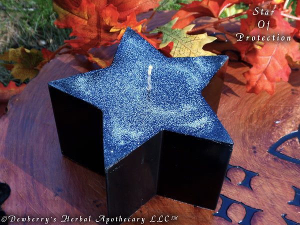 STAR Of PROTECTION, WITCHES 5 Point Blk Pentacle Cauldron Candle Deliciously Scented w/Witches Brew