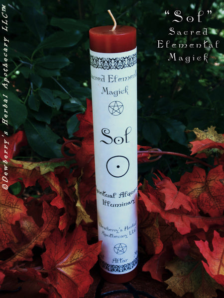 SOL Sacred Elemental Magick Candle For Rituals Of Sun Gods, Summer Solstice, High Noon Rituals