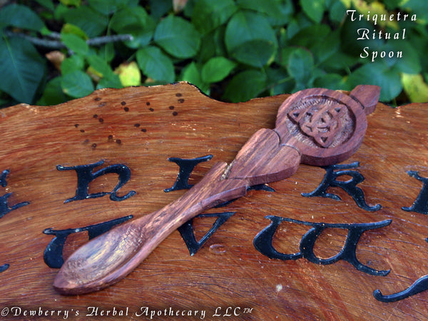 TRIQUETRA Indian Rosewood Ritual Spoon, Magickal Altar Tool