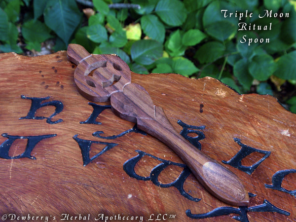 TRIPLE MOON Indian Rosewood Ritual Spoon, Magickal Altar Tool