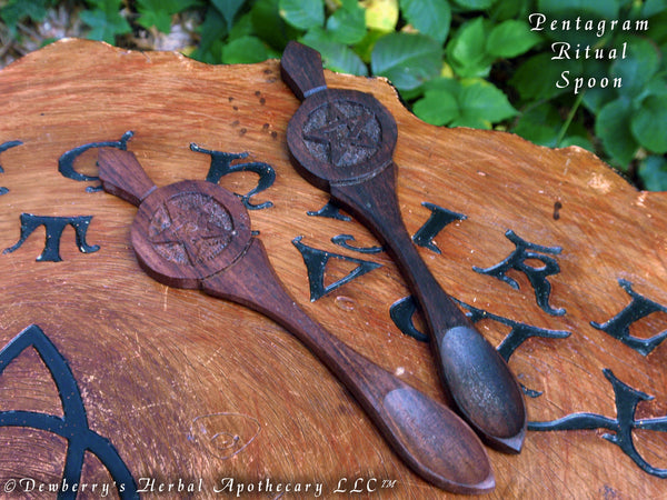 PENTAGRAM Indian Rosewood Ritual Spoon, 6.5.  Magickal Altar Tool