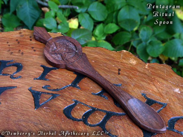 PENTAGRAM Indian Rosewood Ritual Spoon, 6.5.  Magickal Altar Tool