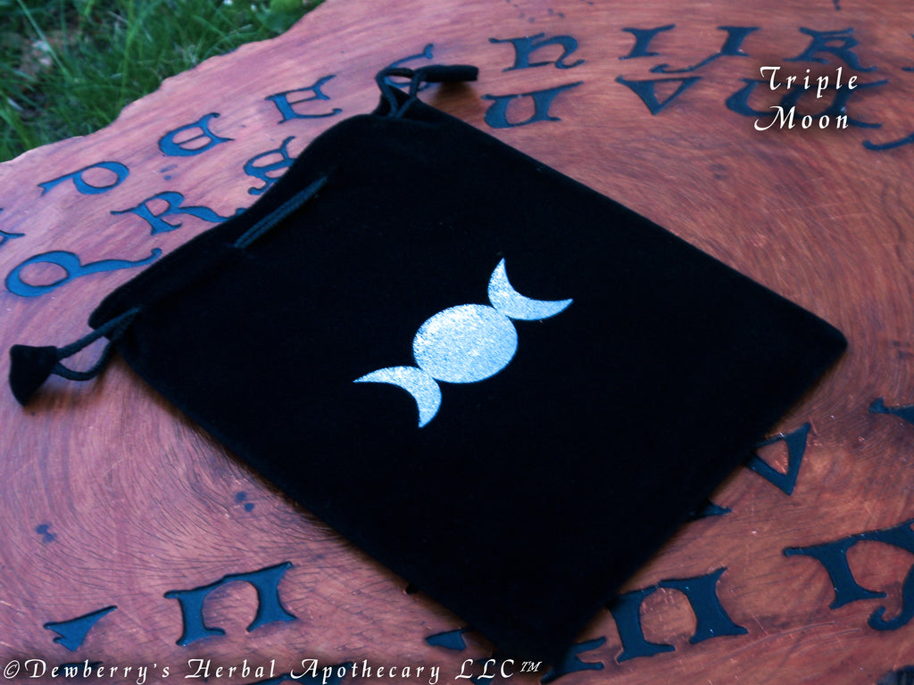 TRIPLE MOON Black Velveteen Drawstring Bag,  6" x 7"