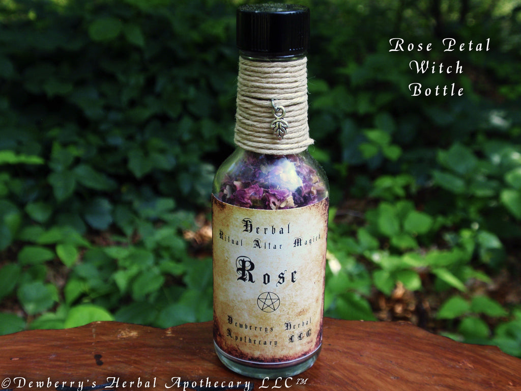 RED ROSE PETALS Herbal Ritual Magick Mini Witch Bottle For Love, Psychic Powers, Aurora, Fey, 1oz