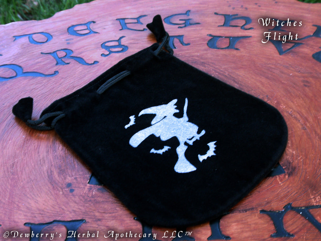 WITCH IN FLIGHT Black Velveteen Drawstring Bag 5" x 5 1/2"