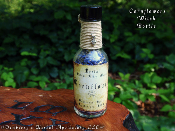 CORNFLOWERS Herbal Ritual Magick Mini Witch Bottle For Attraction, Green Man Celebrations, 1oz