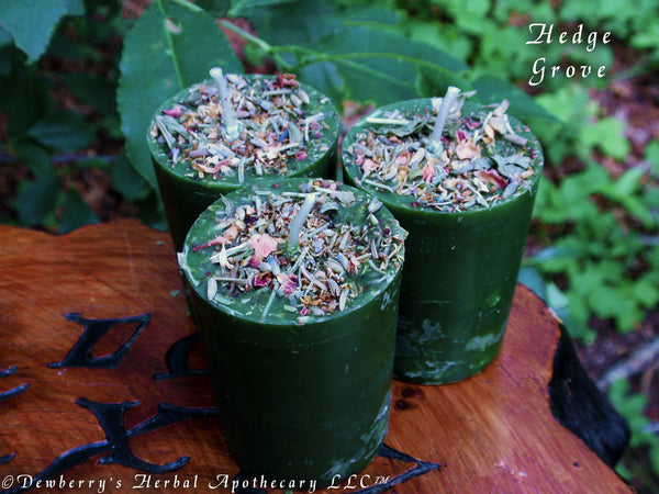 HEDGE GROVE Hagatha's Cottage Herbal Infused Votives For Garden Earth Magick, Wicca, Sacred Feminine