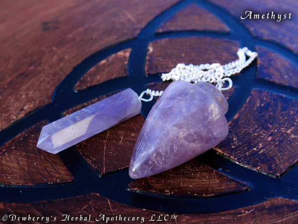 AMETHYST PENDULUM w/Crystal Wand Fob.  Witchcraft, Divination, Scrying