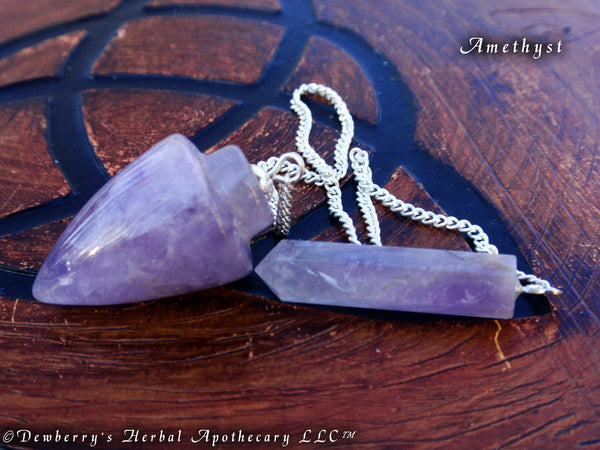 AMETHYST PENDULUM w/Crystal Wand Fob.  Witchcraft, Divination, Scrying